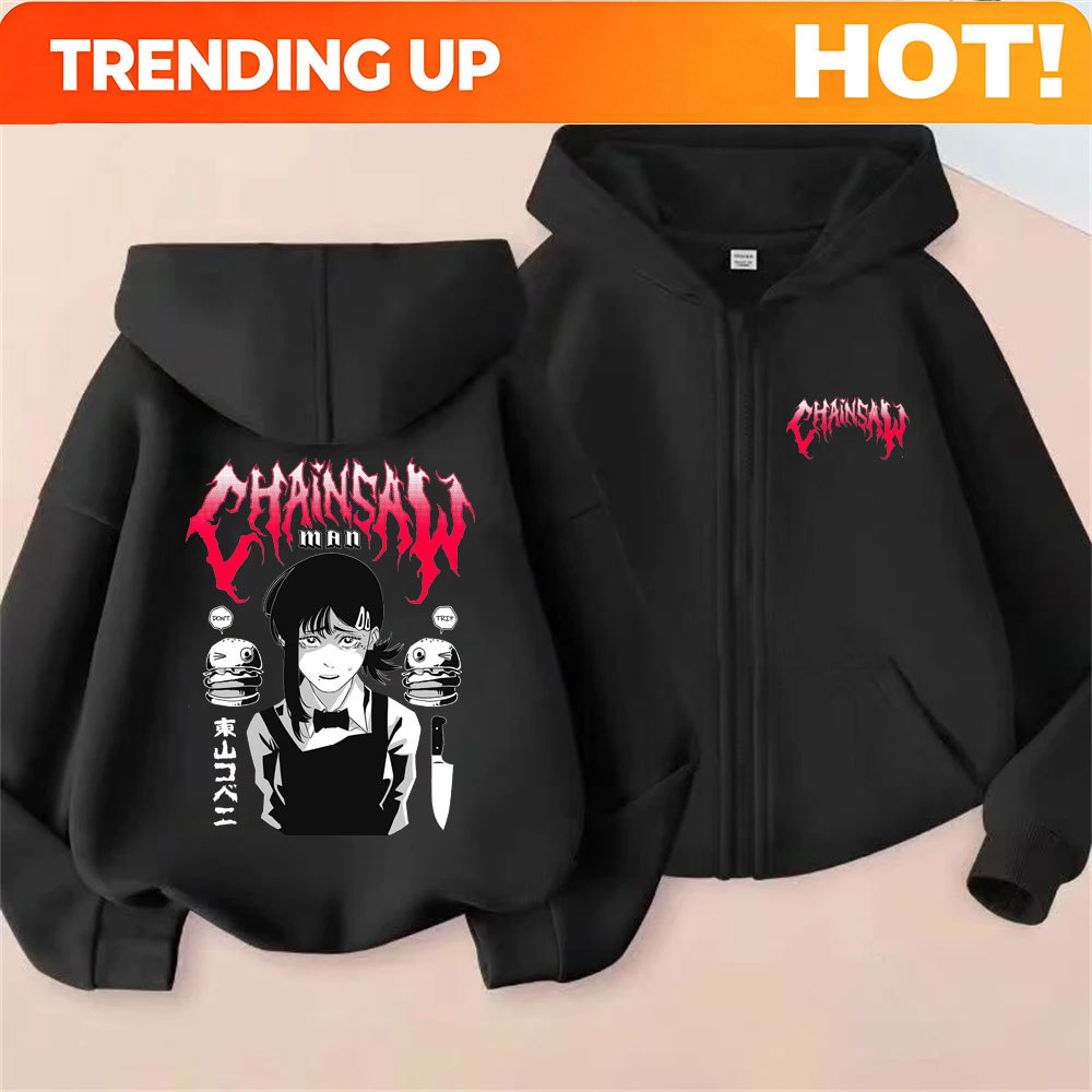 Mens Fashion Zip Up Hoodies - Özel Tasarım Anime Chainsaw Man Higashiyama