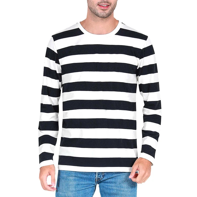 Men'S Fashion T Shirts - Kontrast Şeritli 3D Baskılı Erkek Uzun