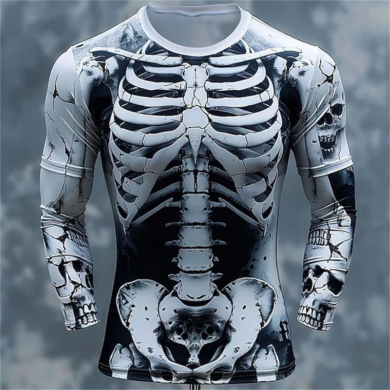 Men'S Fashion T Shirts - 3D Baskı İskelet Kafatası Desenli Tişörtler,