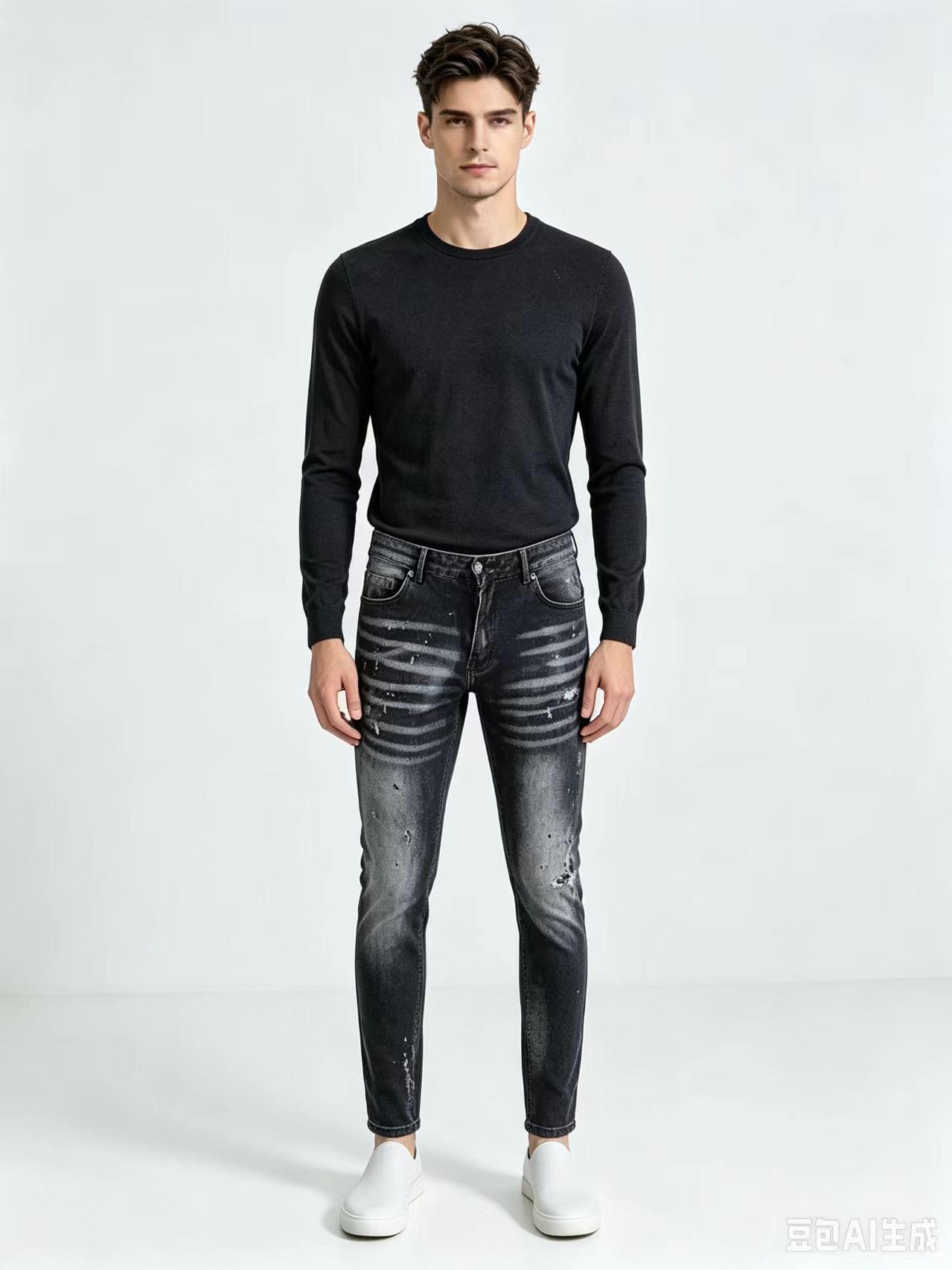 Men'S Fashion Grey Jeans - Erkekler İçin Sokak Modası Hip Hop