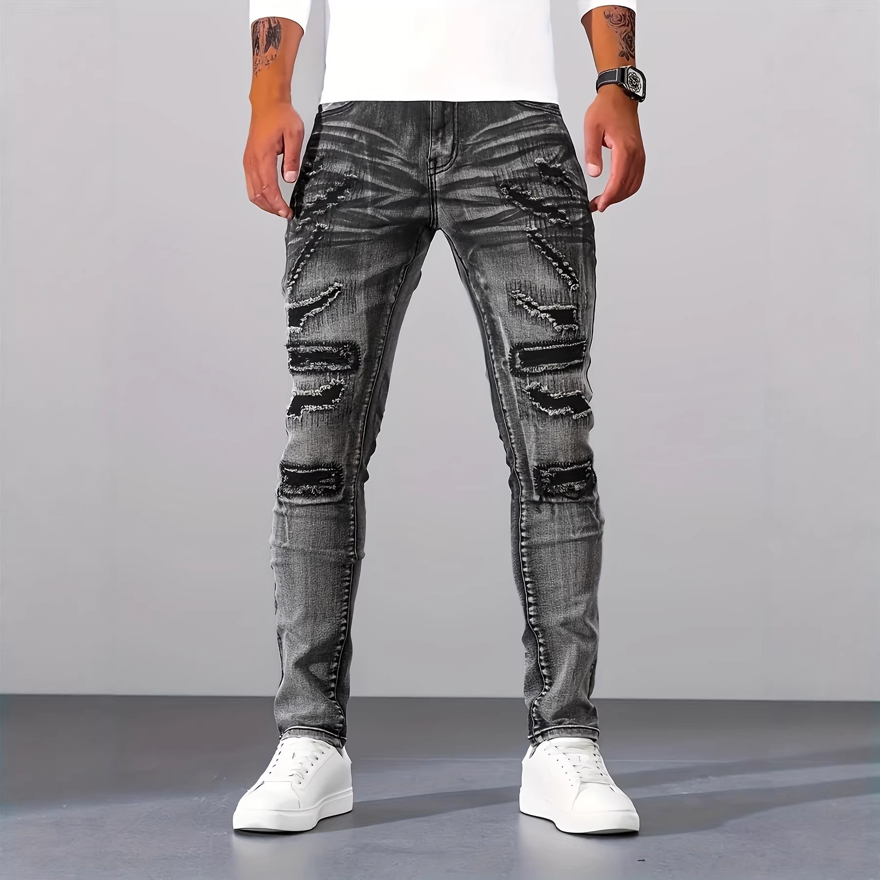 Men'S Fashion Grey Jeans - Erkek Gri Dar Kesim Sade Günlük