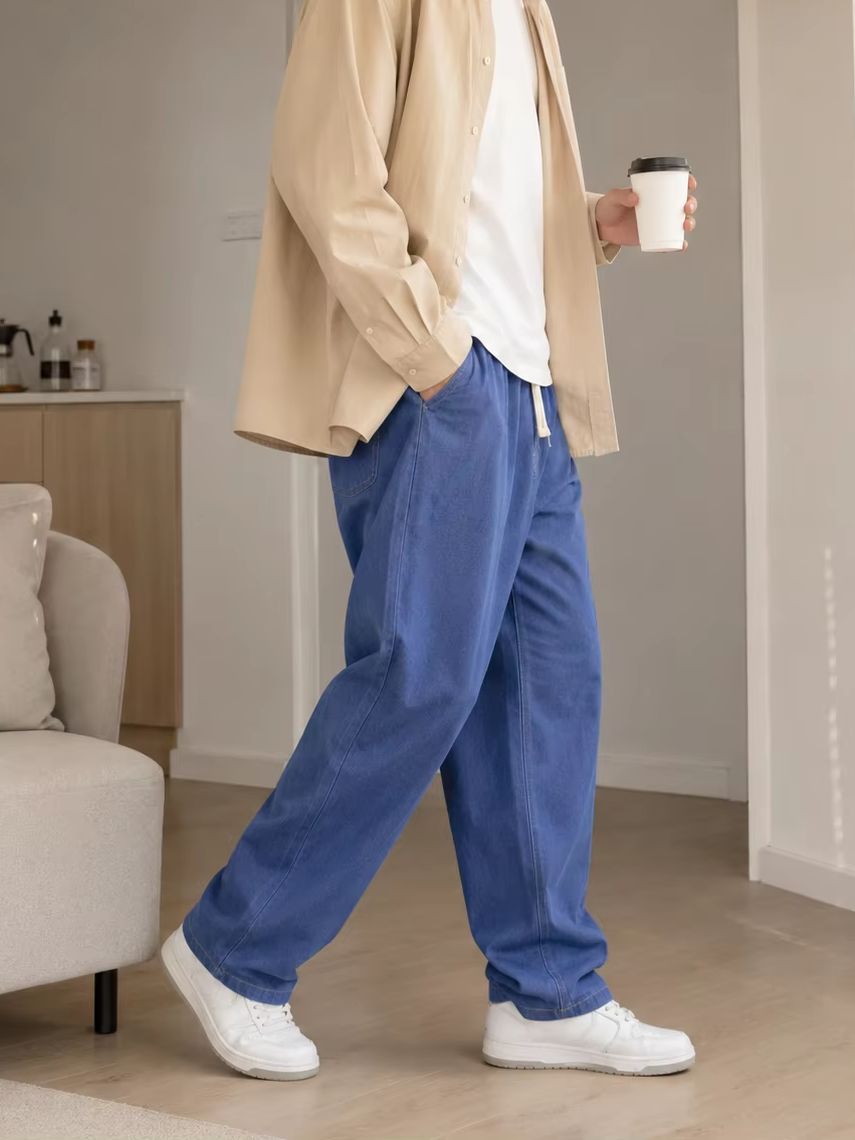 Men'S Fashion Grey Jeans - Erkek Rahat Şalvar Kot Pantolon Gevşek
