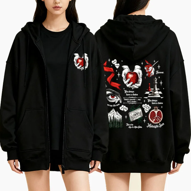 Mens Fashion Zip Up Hoodies - Wolf Romance Fermuarlı Kapüşonlu Sweatshirtler, Kadın