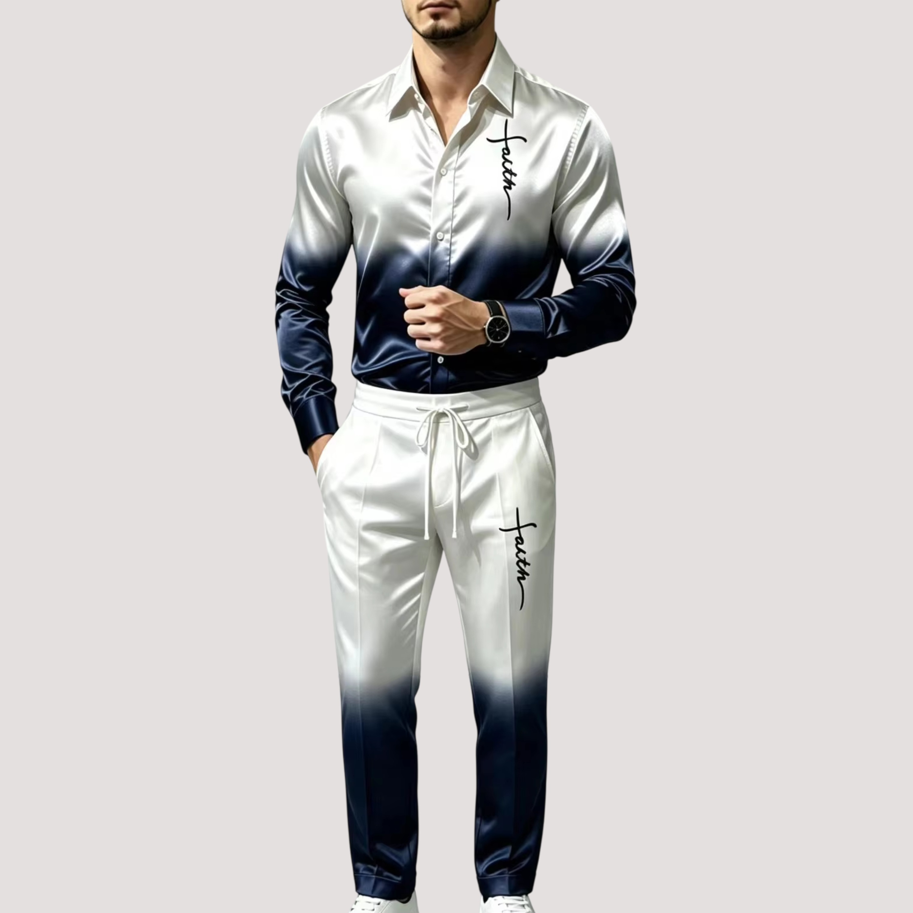 Mens Fashion Clothes - Erkek Saten İpek Spor Takım İki