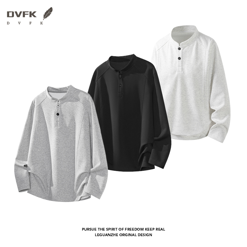 Mens Fashion Summer - Erkek Raglan Kollu Henley Uzun Kollu