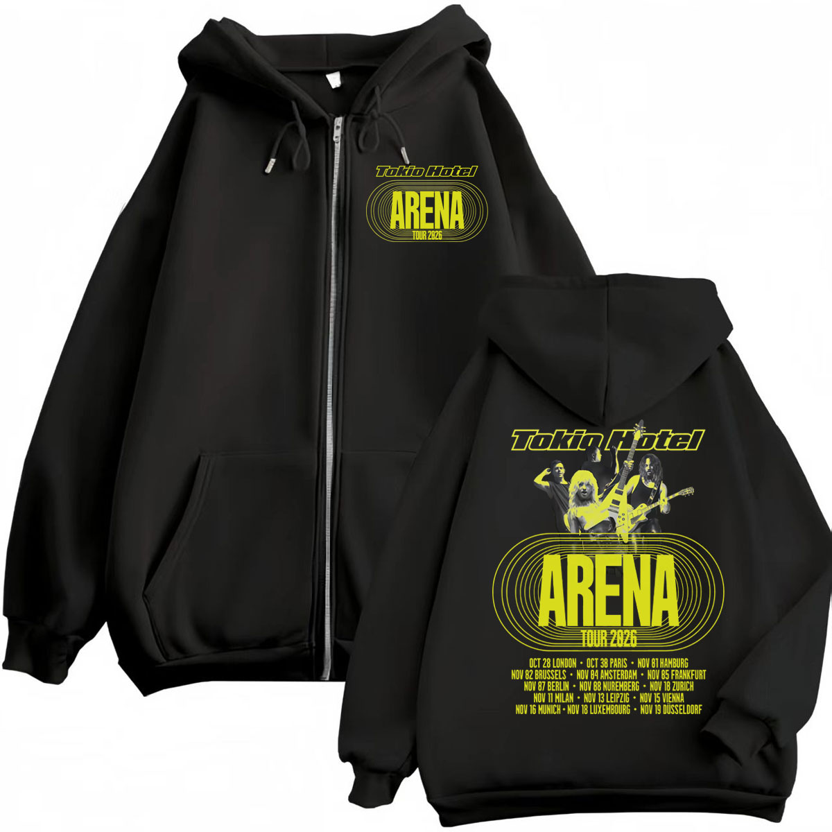 Mens Fashion Zip Up Hoodies - Tokio Hotel Arena Tour 2026 Fermuarlı