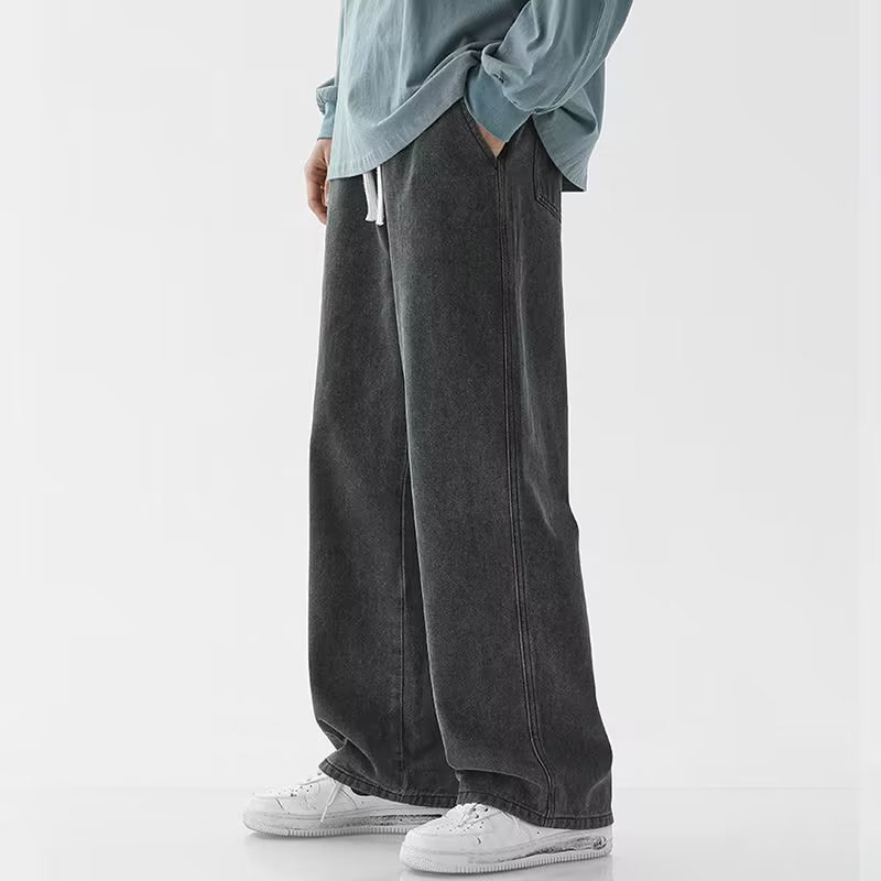 Men'S Fashion Grey Jeans - Kore Moda Erkek Bol Paça Kot