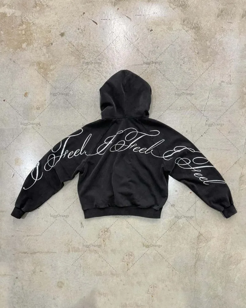 Y2K harajuku Gotik Mektup Bask - Mens Fashion Zip Up Hoodies incelemesi ve fiyatı